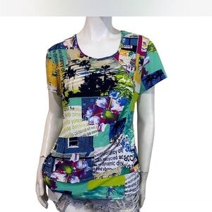 Vintage 90s Y2K Mulitcolor Zipper Detail Graphic Print Tee Sz L